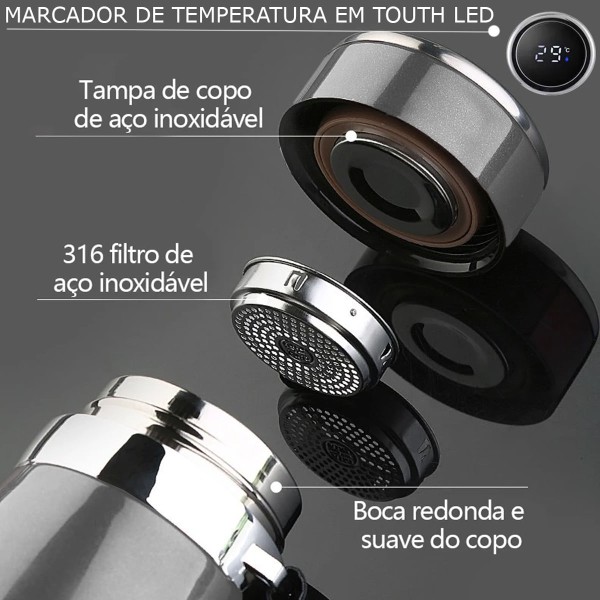 Encontraproduto.com.br - Garrafa Térmica Gold Sports Adventure Smart Dupla Camada em Aço inoxidável 316 800ml  Com Infusor