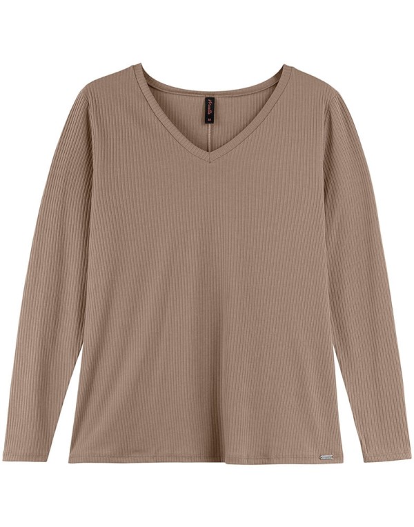Blusa Maelle Adulto Plus Size Meia Estação com Decote V P/GG - 53013