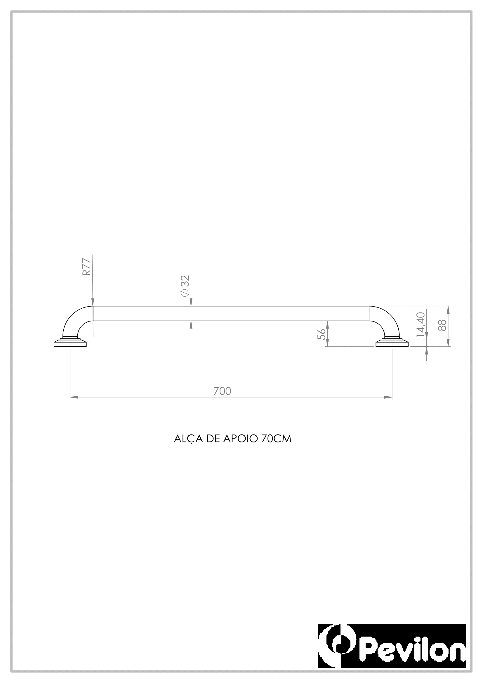 Barra De Apoio Reta  70 Cm Alumínio Soft 1.1/4 Pne/pcd - Pevilon