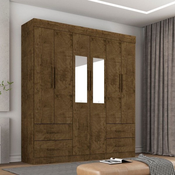 Encontraproduto.com.br - Guarda Roupa Com Espelho 6 Portas 4 Gavetas New Verona Sallêto Cor:cinamomo