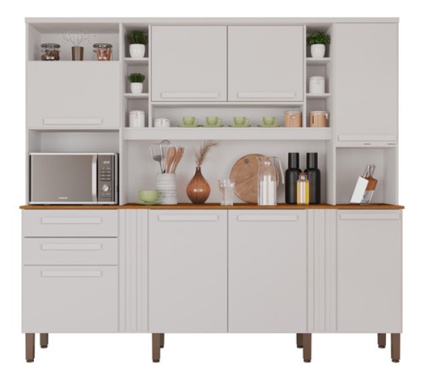 Armário De Cozinha Completo Acácia Salleto Branco