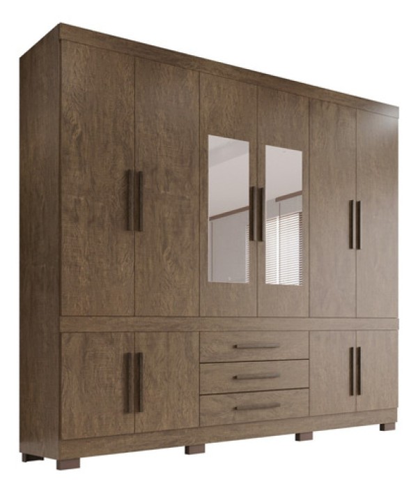 Guarda-roupa Parma Premium 10 Portas 3 Gavetas Com Espelho Salleto