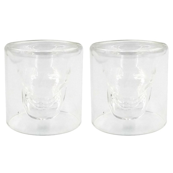 Conjunto de Copos Caveira 2 Peças 75ml em Vidro Parede Dupla Dolce Home