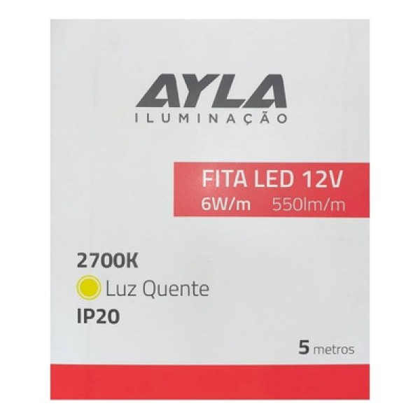 Fita LED 12V 12W/M 1100 Lúmens/M Interna IP20 - Rolo Com 5 Metros Ayla