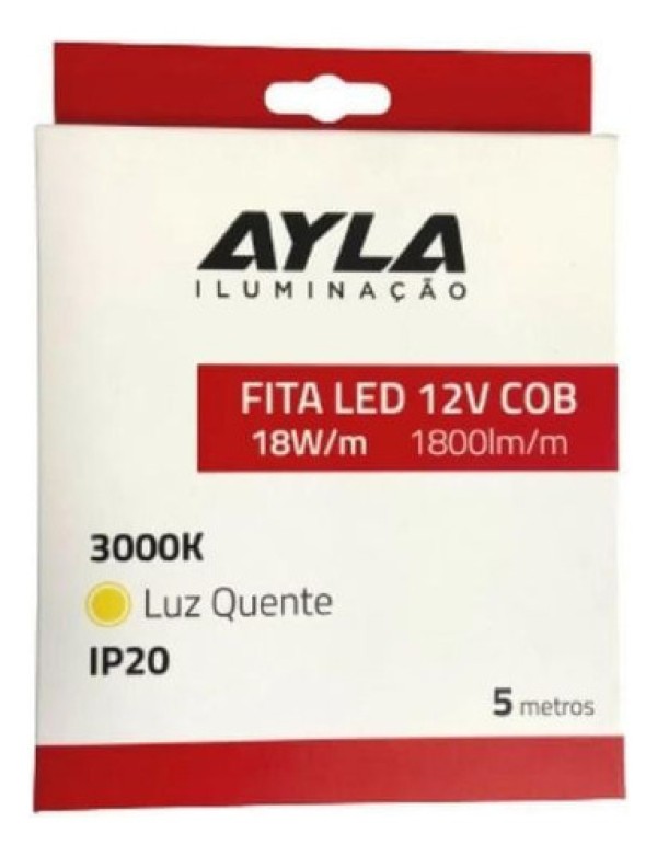 Encontraproduto.com.br - Fita LED 12V 18W/M 1800 Lúmens/M Interna IP20 - Rolo Com 5 Metros Ayla (COB)