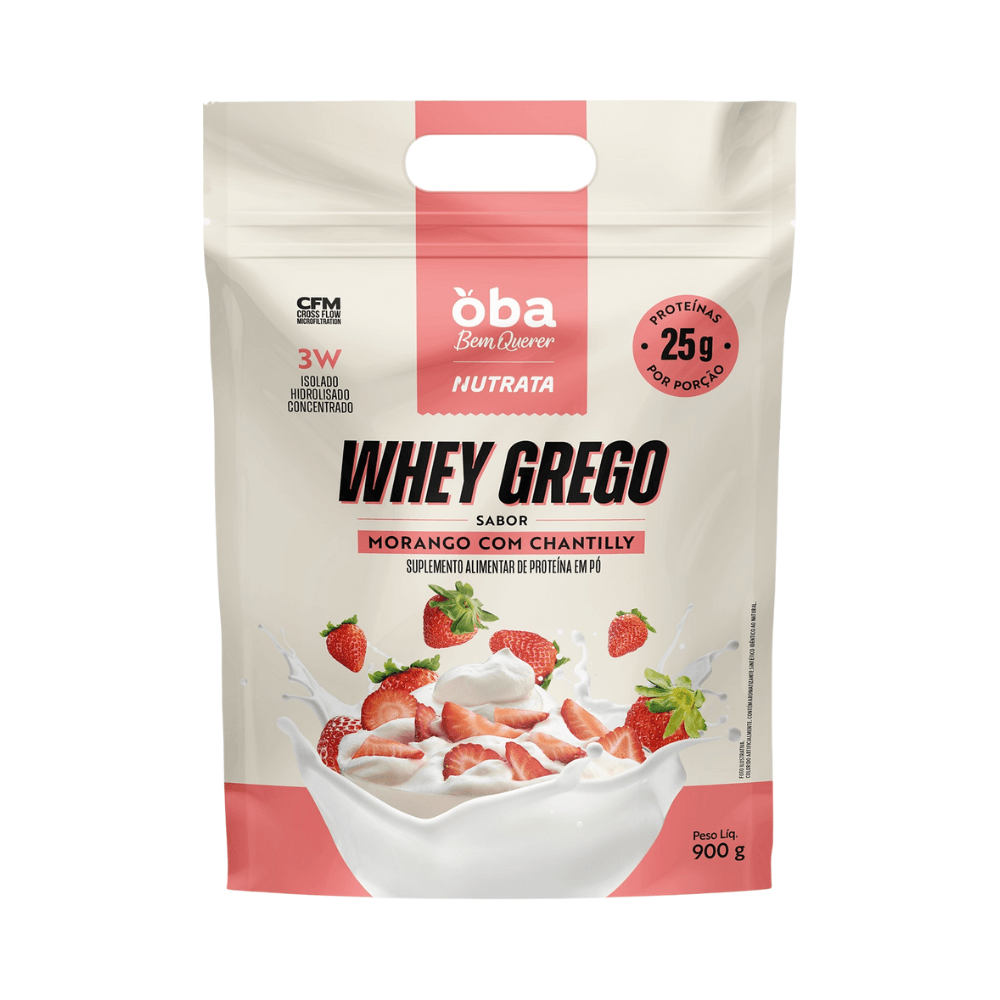 Encontraproduto.com.br - Whey Grego Morango Com Chantilly Oba Bem Querer Nutrata 900g