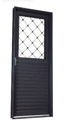 Porta de Ferro Machado Mista Grade xadrez com Postigio 50941 85x215x6cm Direita