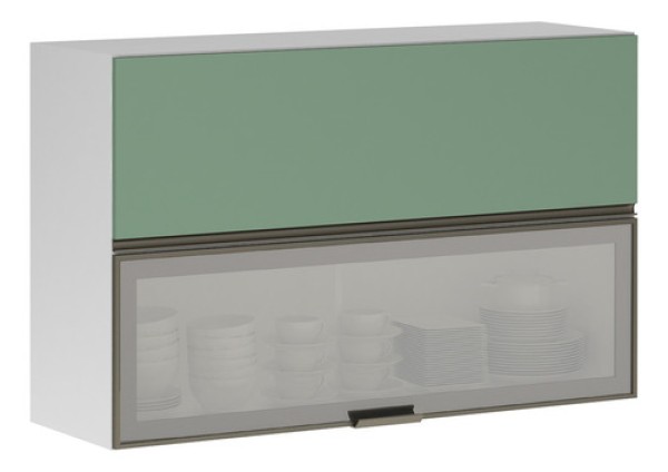 Encontraproduto.com.br - Armário Basculante Misto Perola 120cm 1 Porta Fechada 1 Porta Com Vidro Reflecta Prata Luciane