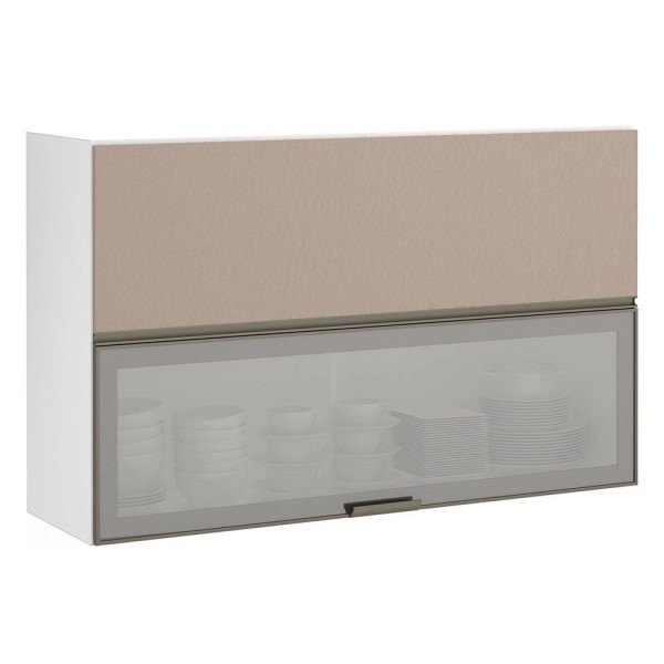 Encontraproduto.com.br - Armário Basculante Misto Perola 120cm 1 Porta Fechada 1 Porta Com Vidro Reflecta Prata Luciane