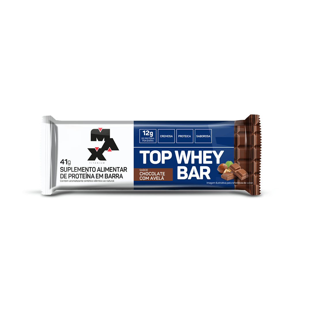 Encontraproduto.com.br - BARRA PROTEINA TOP WHEY MAX TITANIUM CHOCOLATE COM AVELA 41G