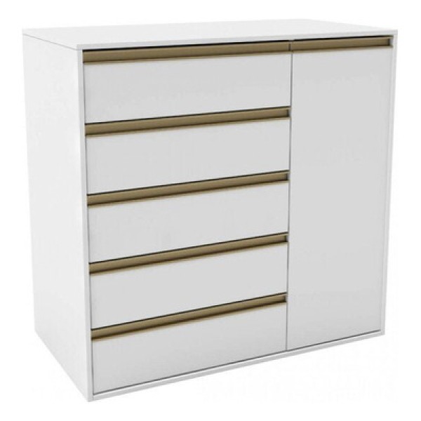 Cômoda 5 Gavetas 1 Porta Multiuso Mdf Select Belmax branco