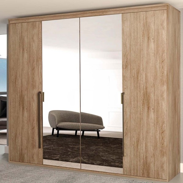 Guarda Roupa Solteiro 4 Portas Com Espelho 3 Gavetas Mdf Originale Belmax Cor:carvalho