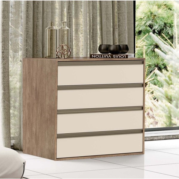 Cômoda 4 Gavetas Mdf Select Belmax Cor:carvalho/off White