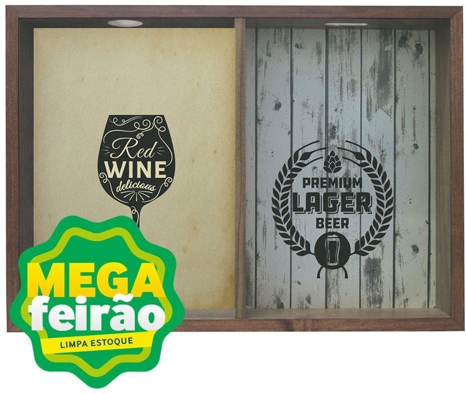 Quadro Com Vidro Duplo Kapos Porta Tampinhas e Cerveja Red Wine 32x42x4cm