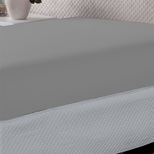 Encontraproduto.com.br - Lençol Solteiro Liso Portallar-Elastico-Malha 100% Algodão Linha Casa Cinza