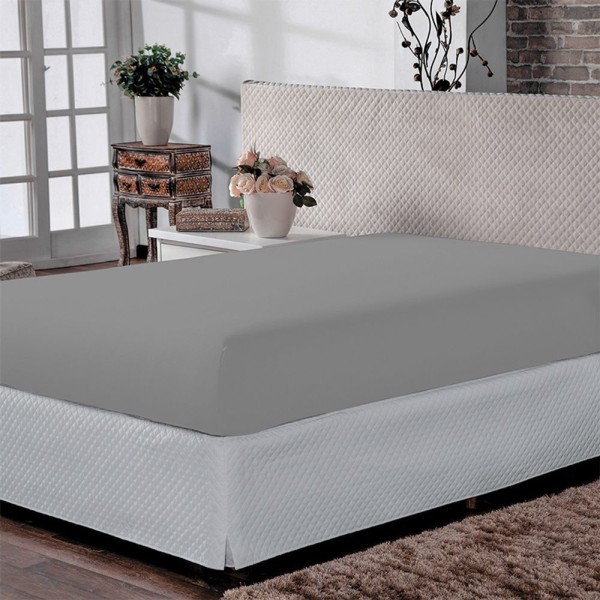 Encontraproduto.com.br - Lençol Solteiro Liso Portallar-Elastico-Malha 100% Algodão Linha Casa Cinza