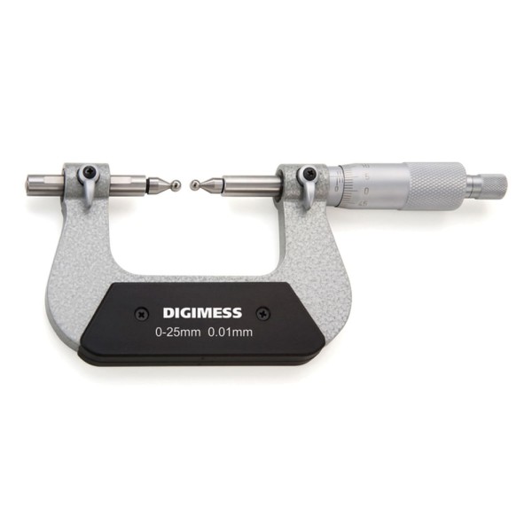 Encontraproduto.com.br - Micrômetro Externo para Medir Diâmetro Primitivo de Engrenagem Capacidade 0-25mm Resolução de 0,01mm Digimess 113.160