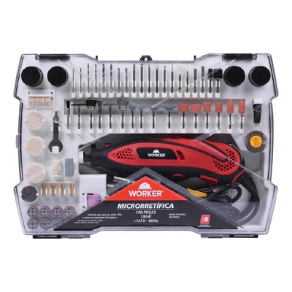 Encontraproduto.com.br - Micro Retífica Elétrica Worker 992658 130W 110V Acompanha Maleta com Acessórios