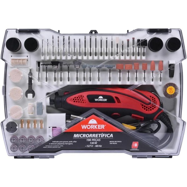 Encontraproduto.com.br - Micro Retífica 1/8 130W 220V Com 190 Peças Worker