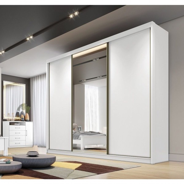 Guarda Roupa Casal Diamond Branco 3 Portas 6 Gavetas 1 Espelho Novo Horizonte