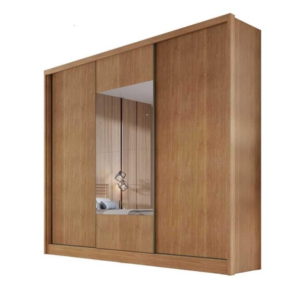 Guarda-roupa Casal Com Espelho 3 Portas 6 Gavetas Medelim Novo Horizonte Cor:cumaru
