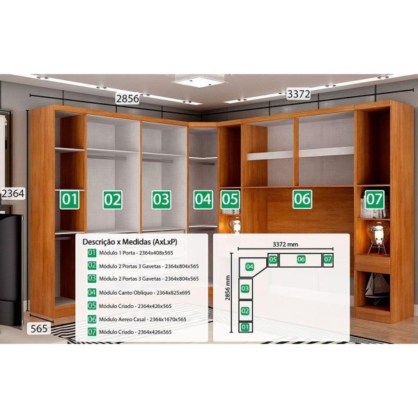 Encontraproduto.com.br - Guarda-roupa Em Mdf Com 12 Portas E 8 Gavetas Cumaru/fendi