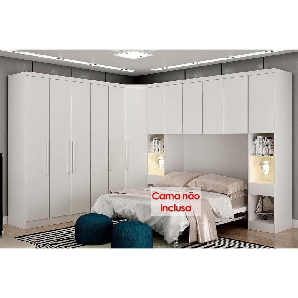 Quarto Modulado Rizon 7 Peças (1 Armário Ponte 1 Closet 3 Guarda Roupas 2 Complementos) Qc211 Branco