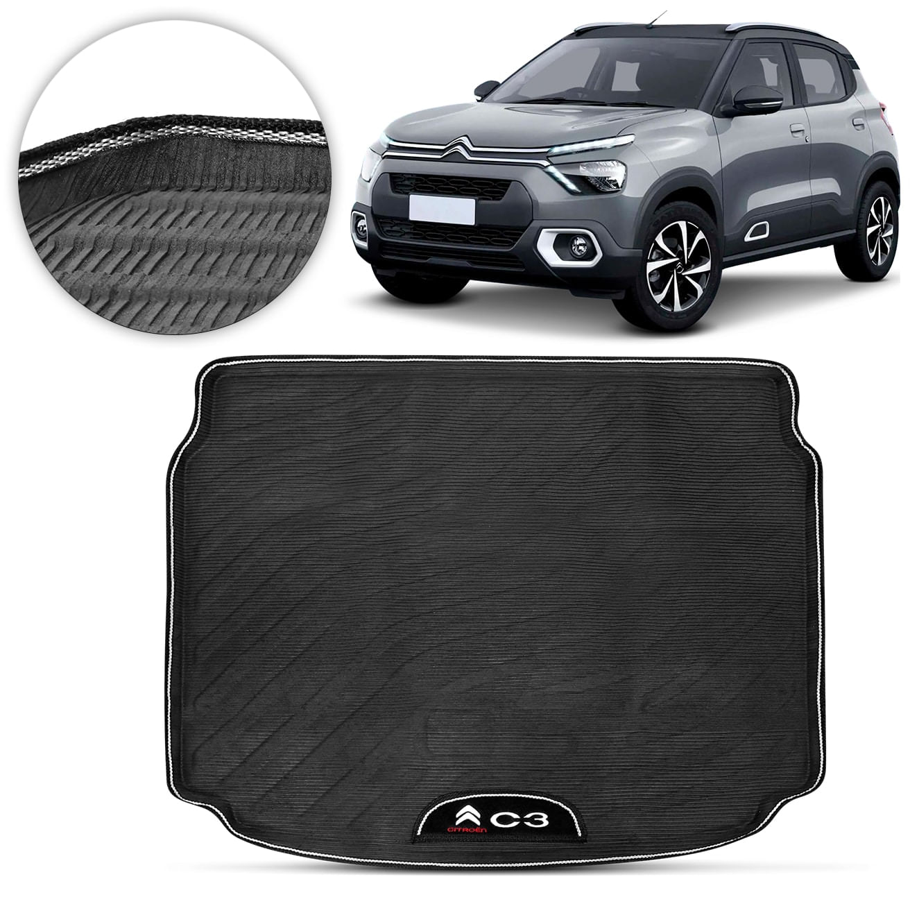 Tapete Bandeja Porta Malas PVC Preto Citroen C3 2023 2024