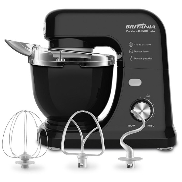 Encontraproduto.com.br - Batedeira Planetária Britânia 4 Litros 700W Preta BBP700P – 127 Volts