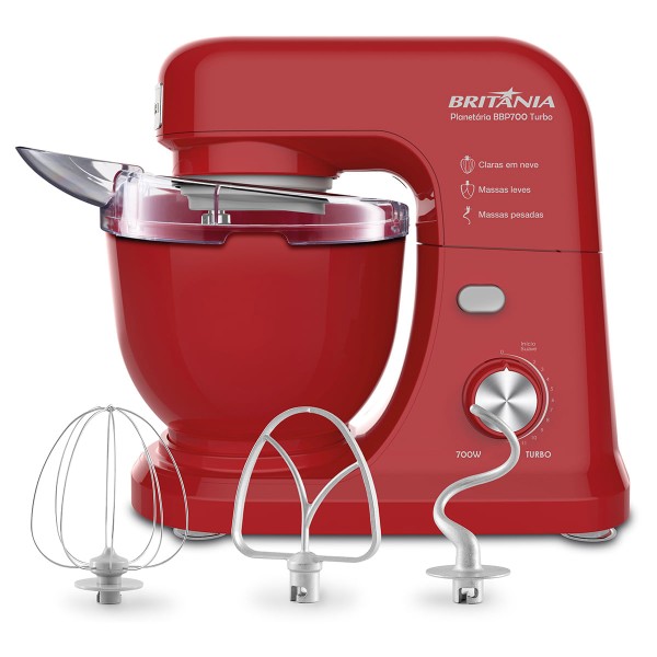 Encontraproduto.com.br - Batedeira Planetária Britânia BBP700V Turbo Vermelho 700W 4L
