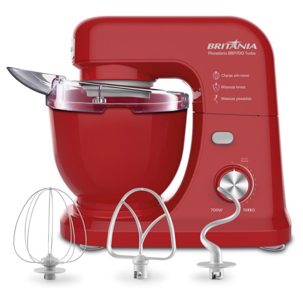 Encontraproduto.com.br - Batedeira Planetária Britânia BBP700V Turbo Vermelho 700W 4L