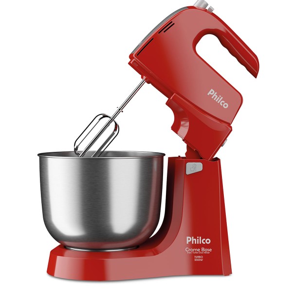 Encontraproduto.com.br - Batedeira Philco Crome Base Inox Turbo Duo Mixer 4L 550W