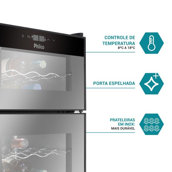 Encontraproduto.com.br - Adega Philco 69L PAD24DZ  Display Digital 24 Garrafas Bivolt