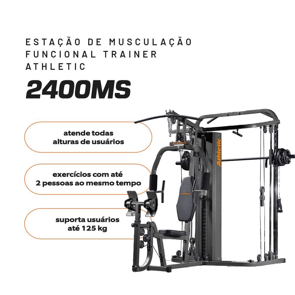 Encontraproduto.com.br - Estação Funcional Trainer Athletic 2400ms Com 67,5kg +40 Exercícios