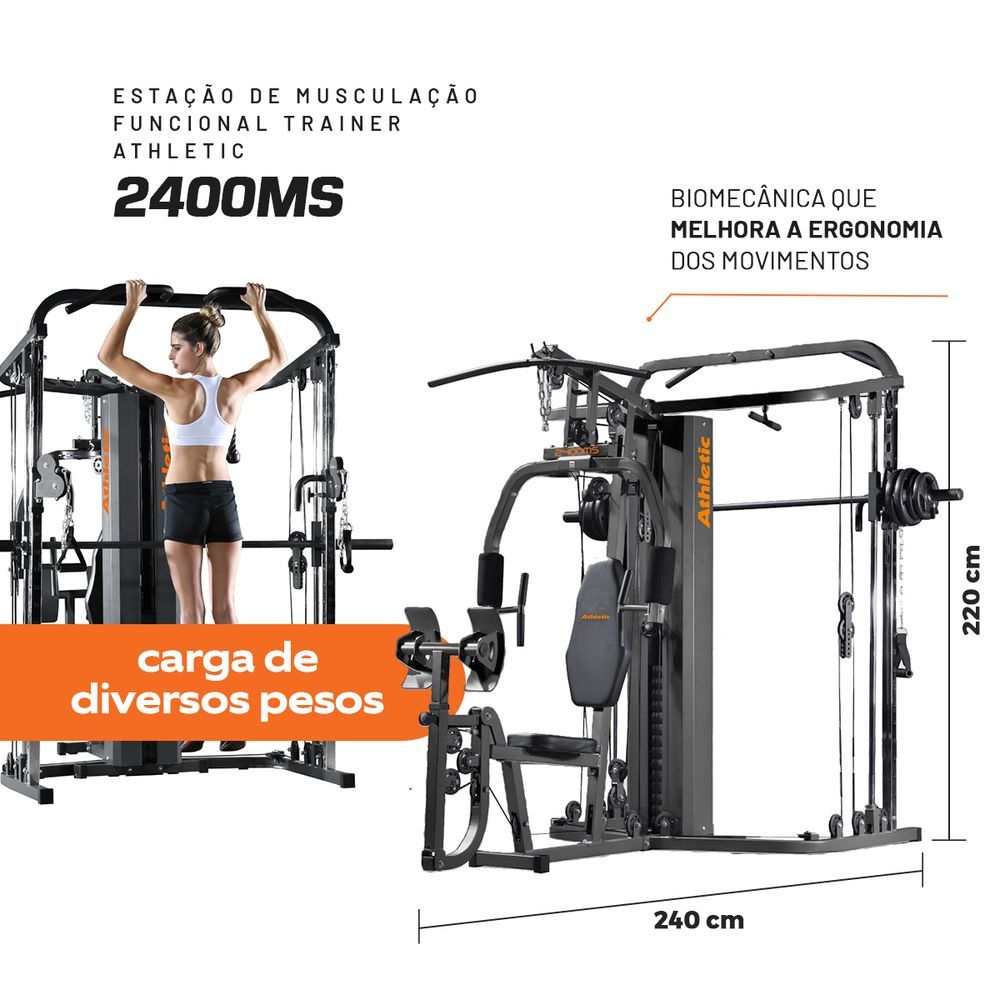 Encontraproduto.com.br - Estação Funcional Trainer Athletic 2400ms Com 67,5kg +40 Exercícios