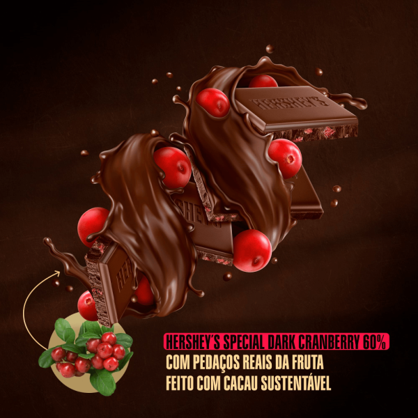 Encontraproduto.com.br - Chocolate Amargo 60% Cacau com Pedaços de Cranberry Hersheys Special Dark Pacote 85g
