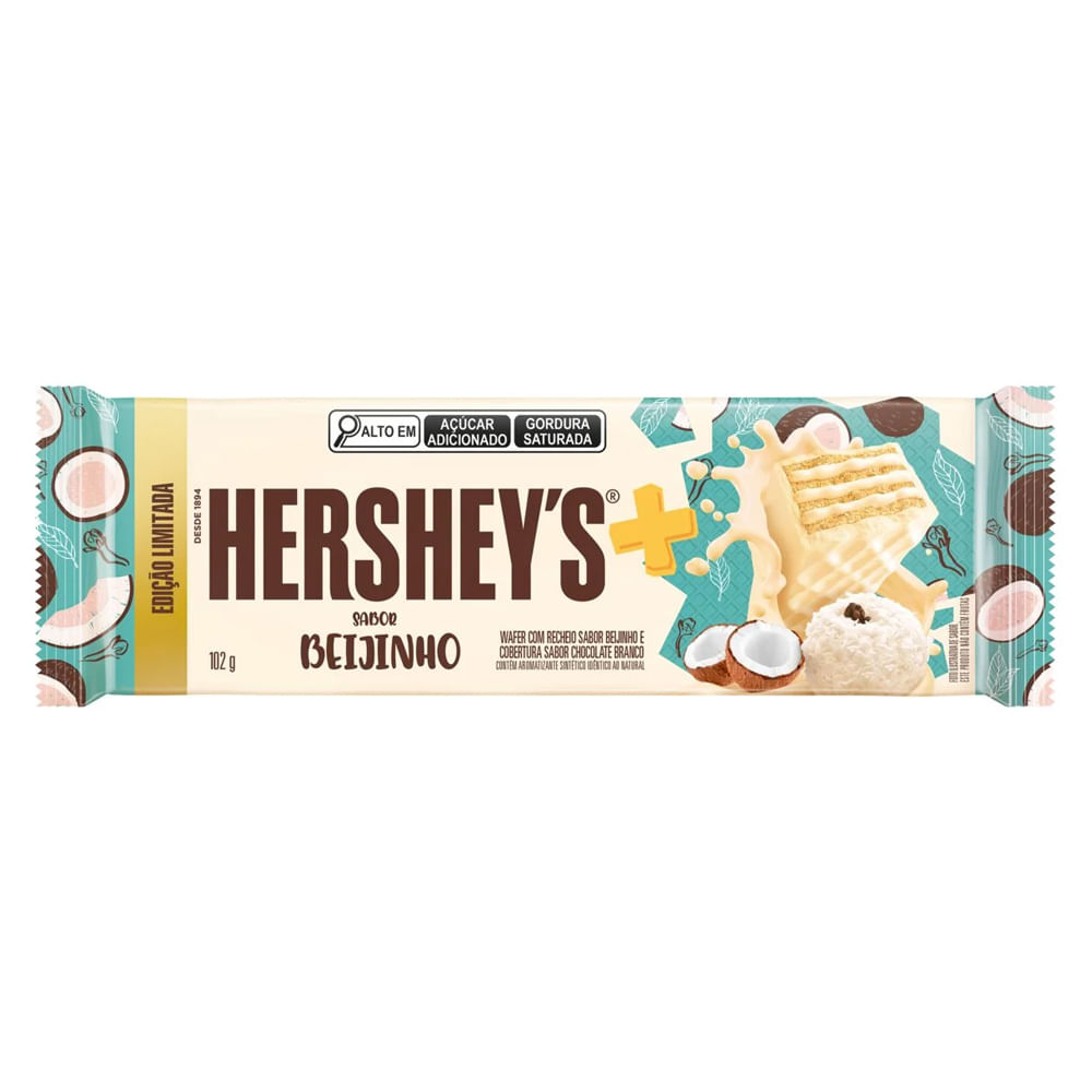Encontraproduto.com.br - Wafer mais com recheio sabor beijinho e cobertura de chocolate branco com 102g - Hersheys