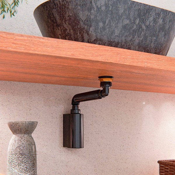Encontraproduto.com.br - Sifão Blukit Copo Black Parede para Lavatório 31311