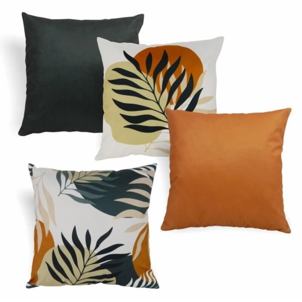 Encontraproduto.com.br - Kit Com 4 Capas De Almofada Prado 44x44cm Preto E Ferrugem