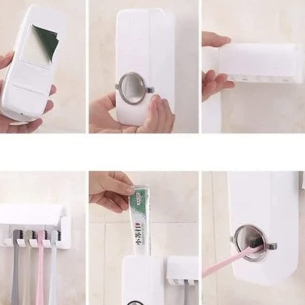 Encontraproduto.com.br - Dispenser Automático Porta Escova Pasta De Dente Suporte Banheiro