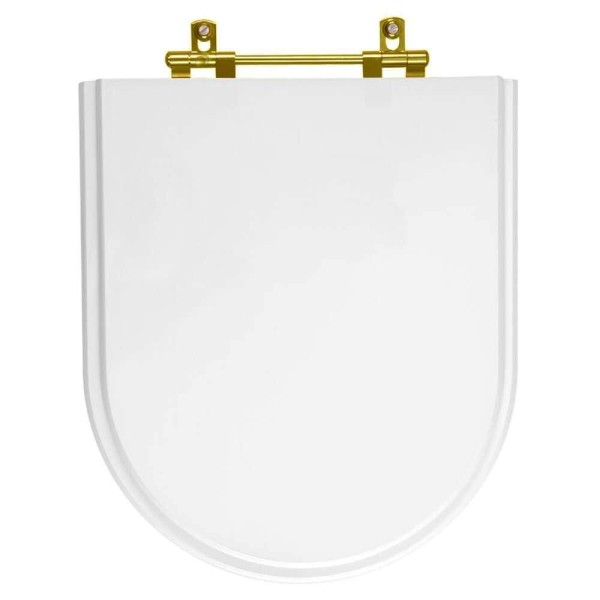 Encontraproduto.com.br - Assento Sanitário Almofadado Carrara Branco para vaso Deca com Ferragem Dourada