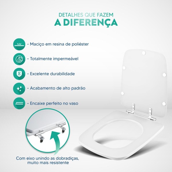 Encontraproduto.com.br - Assento Sanitário Poliéster Clean Branco Para Bacia Deca