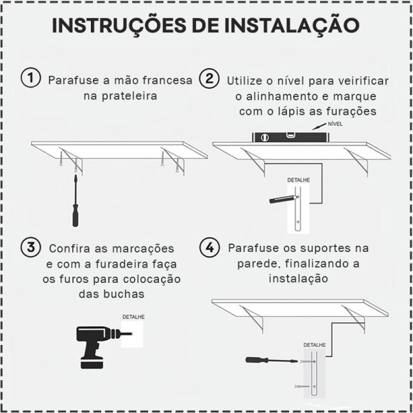 Encontraproduto.com.br - Kit 3 Prateleiras 60 x 30cm Nogal Com Mão Francesa