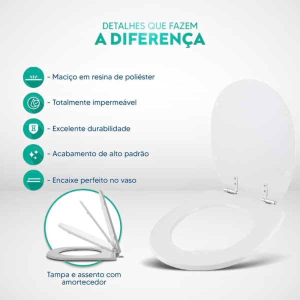 Encontraproduto.com.br - Tampa de Vaso Sanitário Poliéster com Amortecedor Aries Bege Claro para bacia Eternit