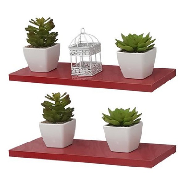 Encontraproduto.com.br - Kit 2 Prateleiras 40 x 15cm Vermelha Suporte Invisível