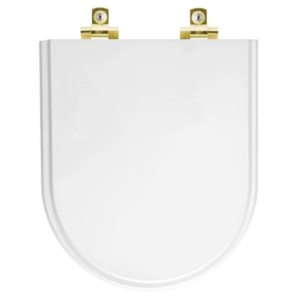 Encontraproduto.com.br - Assento Sanitário Com Amortecedor Riviera Branco Para Vaso Celite Com Ferragem Dourada