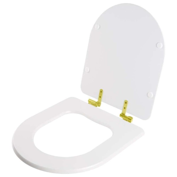 Encontraproduto.com.br - Assento Sanitário Com Amortecedor Riviera Branco Para Vaso Celite Com Ferragem Dourada