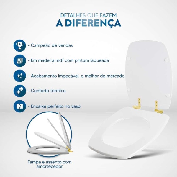 Encontraproduto.com.br - Assento Sanitário Com Amortecedor Stylus Pergamon Para Vaso Celite Com Ferragem Dourada