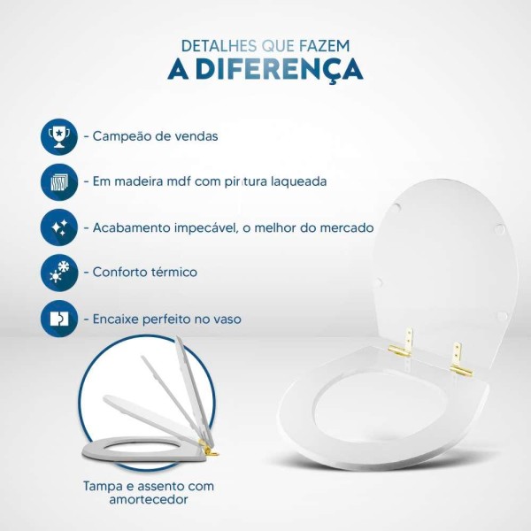 Encontraproduto.com.br - Assento Sanitário Com Amortecedor Ritz Creme Para Vaso Deca Com Ferragem Dourada