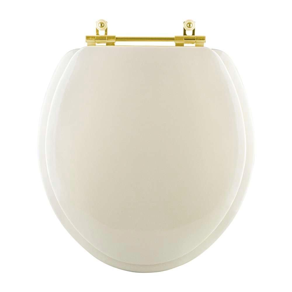 Encontraproduto.com.br - Assento Sanitário Almofadado Convencional Oval Universal Bege Claro com Ferragem Dourada